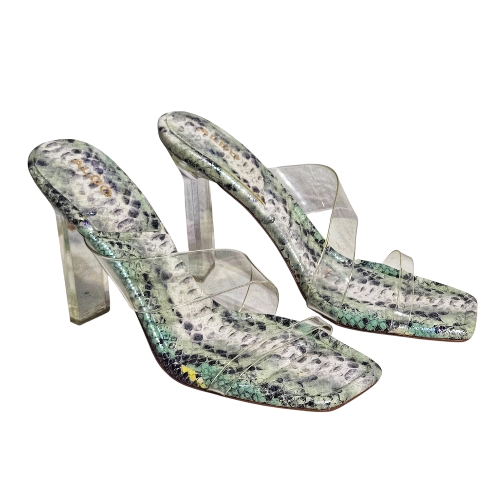 Aldo Aderra Stylish Snake Print Heels Sandals with Clear Straps US 9